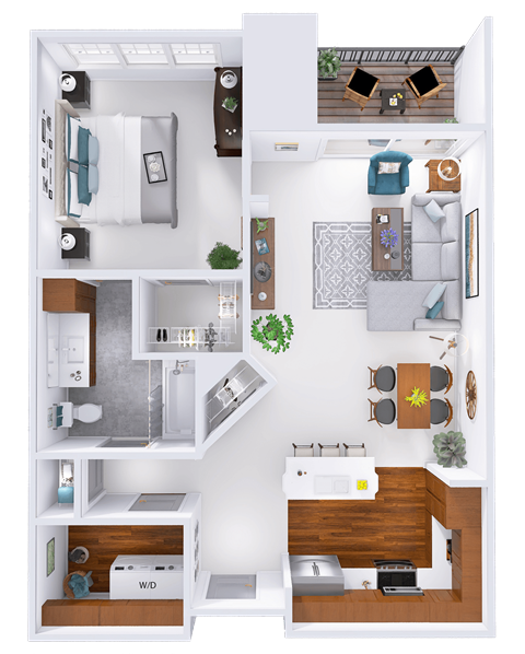Floor plan for 1 bed, 1 bath, 829 sqft